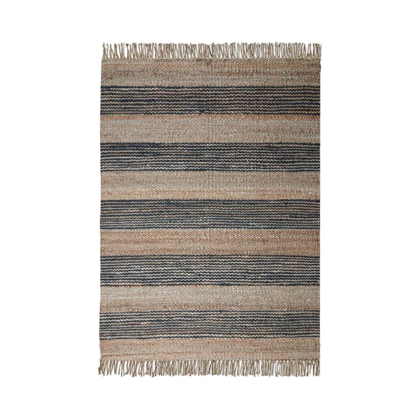 Hand Weaving Beige And Blue Color Rectangle Rug Vintage Hemp Jute Rug For Living Room And Home Decor Rug