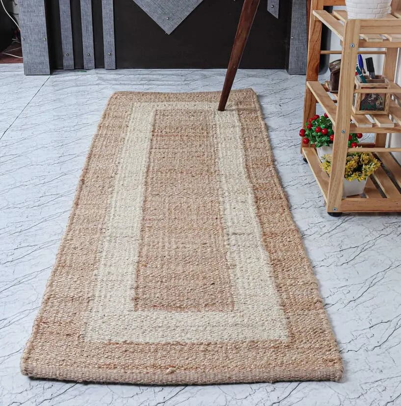 Room Decorating Rug Hand Crafted Beige And Off White Border Color Large Area Runner Rug Vintage Hemp Jute Rug Carpet For Living Room Home Decor Rug