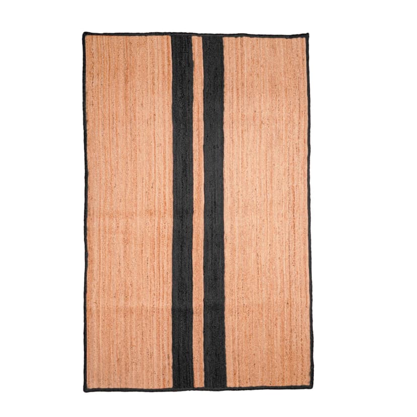Hand Braided Rectangle Jute Rug Beige With Every Color Center Stripes Line