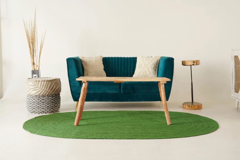 Hand Braided Oval Jute Rug Light Green Color Home Decor Rug