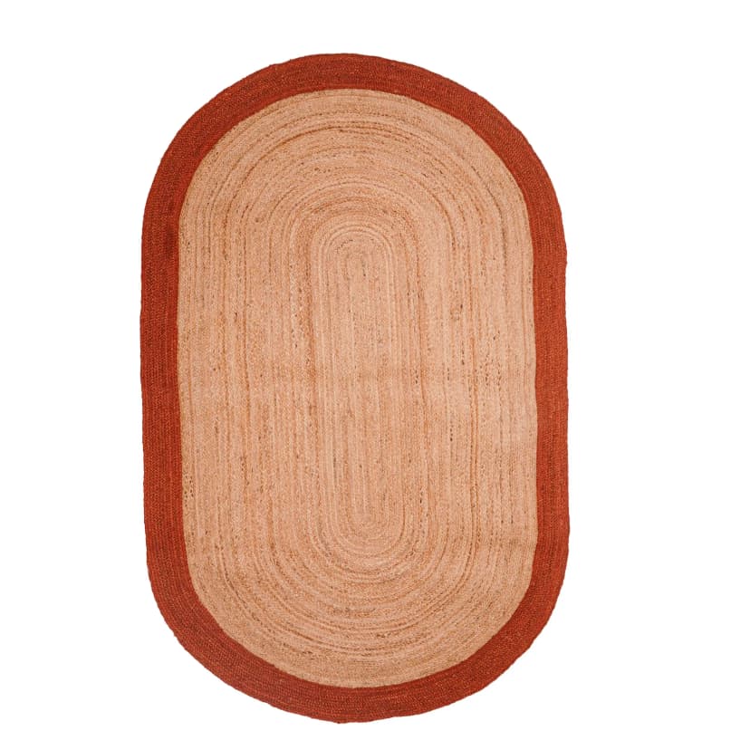Hand Crafted Natural Oval Jute Rug With Orange Color Border